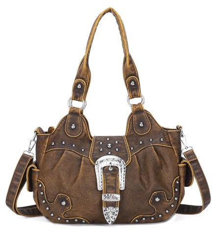Angel Kiss Hobo-Taschen für Damen, veganes Leder, Geldbörsen und Handtaschen, schicke Umhängetaschen, Crossbody-Börsen mit Metallnieten, gelb/braun