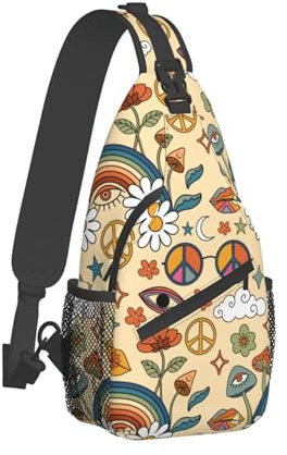 XVBCDFG 70er Jahre Regenbogen Pilz Abstrakt Graffiti Urban Sling Schultertasche Brusttasche für Männer Frauen Crossbody Rucksack Daypack, siehe abbildung, Einheitsgröße