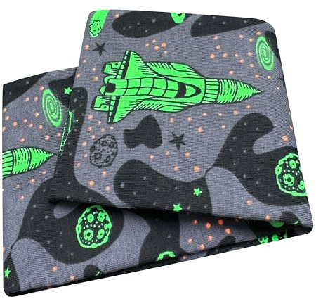Wollhuhn ÖKO Kinder/Jungen/Mädchen Cooles Elastisches Stirnband/Haarband Bequem Zweilagig Jersey Viele Motive (Space Neon Grün)