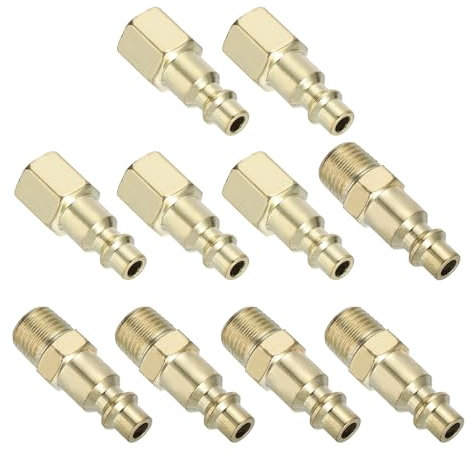 PATIKIL 1/4 Industrial Air Couple Plug, 10Pcs 300PSI Compressor Connect Fittings for Automotive Industry Air Compressors Mechanical Engineering, Copper