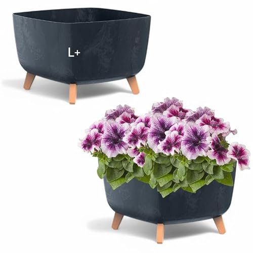 MELTOM Vaso da fiori quadrato con piedini, vaso per erbe aromatiche (cemento antracite, + L – 38 cm)