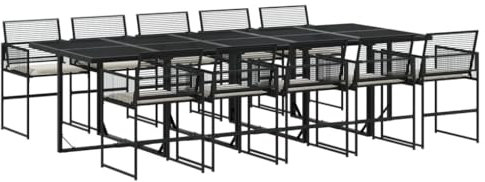 vidaXL Garten Essgruppe 11-TLG., Gartengarnitur mit Kissen, Sitzgruppe für Garten Terrasse, Gartentisch Stühle Gartenmöbel, Schwarz Poly Rattan
