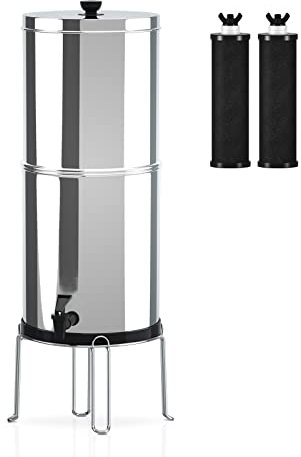 Kavolet Schwerkraft-Wasserfiltersystem mit Ständer, Schwerkraft-Wasserfilter aus Edelstahl, Trinkwasser Filter, 1,5 Gallonen mit 2 Filtern & Wasserhahn, Wasserfiltrationseimer für Außen Camping