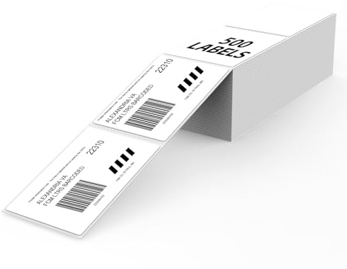 YIKIADA Thermoetiketten Weiß 50 × 76 mm Selbstklebende Aufkleber 500 Stück | Vinyl-Etiketten, Thermodirekt, wasserfest und reißfest, perforiert, für Barcodes, Produkte, Preise und Lager