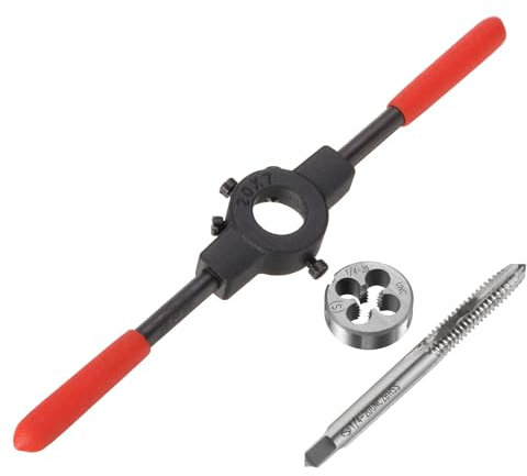 QUARKZMAN Set Matrici Filettatura, 1/4-20 Unc Chiave Impugnatura Filiera Tonda 20mm Manico Plastica, Maschio Filettatura Macchina Acciaio Rapido Utensile per Filettare Filiera Tonda