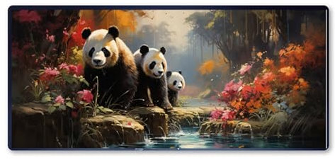 Panda Tapis de Souris Fleurs Tapis Souris XXL 1000x500x3 MM Tapis de Souris Gaming Accessoire, Lavable, Caoutchouc Antidérapante, Haute Précision et Vitesse, Surface Antidérapante Tapis, pour Gamer