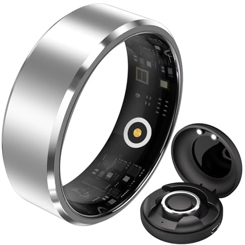 findtime Smartringe für Herren Damen Smart Ring Android IOS Schlaftracker Pulsmesser Schrittzähler Herzfrequenz Fitness Ring Tracker Smartring Fitnessring Fitnesstracker Sport Silber Größe 8