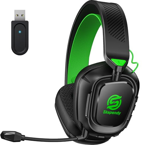 Skapendy Wireless Gaming Headset for PC, PS5, PS4-2.4GHz Lossless Audio USB & Bluetooth Gaming Headphones, Low Latency Headphones with Mic, 50Hrs Battery Life - For Mac, Tablets, Switch, Mobile
