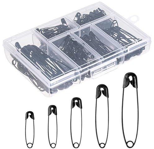 Rntle 180-teilige Sicherheitsnadeln,5 Größen,Langlebiger,Rostbeständiger,Vernickelter Stahl für Decken,Stricken,Schmuck und Basteln,Mit Aufbewahrungsbox (180 Stück)