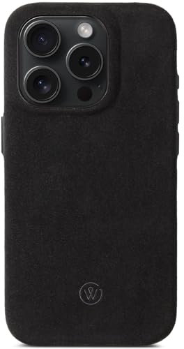 GOOD WILHELM Für iPhone 16 Pro Hülle Alcantara | Handgefertigtes Premium Alcantara Case | Magnetisches Laden (Qi) | Extra Kameraschutz | Leder-Alternative (Midnight Black, iPhone 16 Pro)