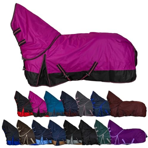RL24 - Weidedecke Full Neck Basicline 600D Nylonfutter m. Füllung – Pferde Winterdecke – wasserdichte Outdoordecke m. Kreuzbegurtung – Pferdedecke in Beere/Schwarz – Größe 155cm (200g/m²)