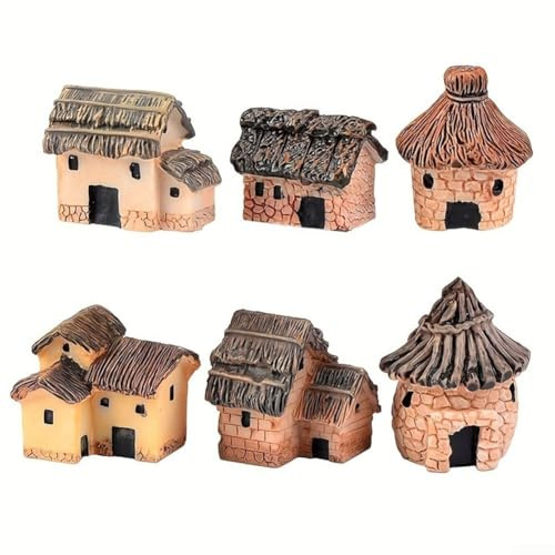 Eawfgtuw Lot de 6 maisons de village miniatures enchanteurs en résine pour décoration intérieure et extérieure - Imperméables - Pour bonsaï succulent, terrarium
