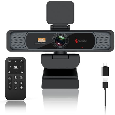 Angetube 914PRO 4K Webcam with Remote Control, 8MP Streaming Camera for PC | 5X Digital Zoom, Dual Noise-Canceling Mics, Plug & Play USB-A/C for Zoom, Teams, Skype, Mac