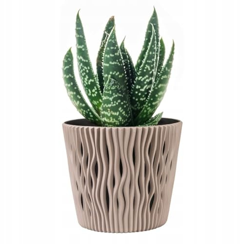 B2C Indoor Plant Pots with Insert Plastic Flowerpot Small Large Planter Home Decor Wavy Grooves Texture Removable insert (Mocca, 26m)