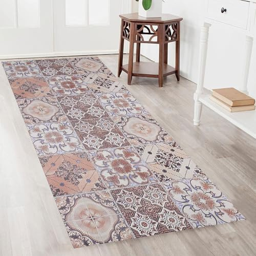 GUOJUN Alfombra Cocina 60 x 360 cm Largas y Baratas Antideslizante Lavable Alfombra de Pasillo para Cocina Diseño Moderno, Antimanchas para Pasillo, Cocina, F