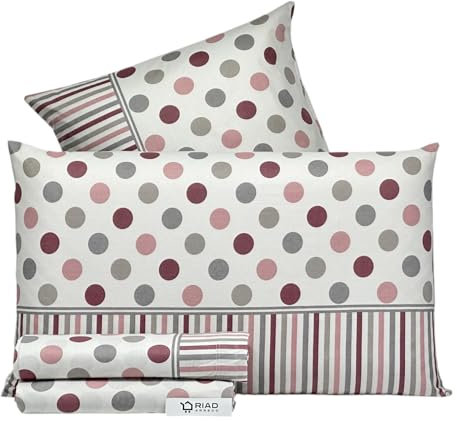 Riad Arredo Set Completo Letto Matrimoniale in 100% Cotone Morbidissimo - Completo Lenzuola in Cotone Delicato (Pois Lines Rosa)