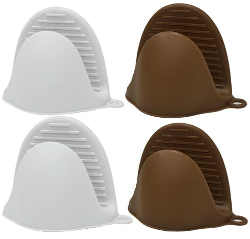 Mibbxea Silikon-Ofenhandschuhe, Pinch-Griff für Toaster, Mini-Topflappen, Küchenhandschuhe, hitzebeständige Handschuhe zum Kochen, Backen, Grillen, 2 Paar (Grauweiß und Braun)