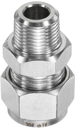 sourcing map Compression Fitting 14mm Tube OD x 3/8 NPT Male Thread Stainless Steel Straight Coupler Adapter Compression Tube Pipe Fitting Connector for Oil Gas Water