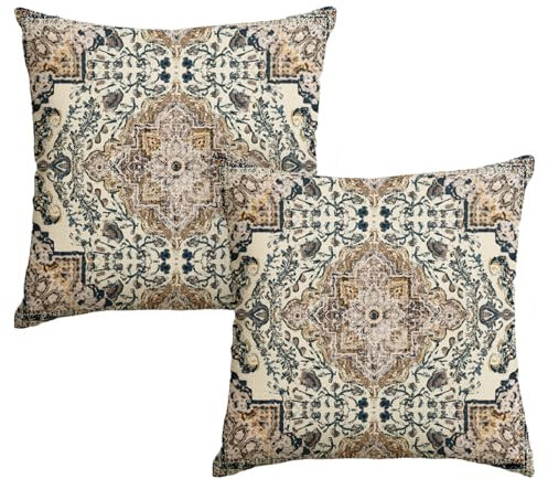 Artoid Mode Boho Bohemia Stil Vintage Braun Kissenbezüge 2er Set, 45x45 cm Saisonnal Zierkissenbezug Cushion Cover Couch Wohnzimmer Deko