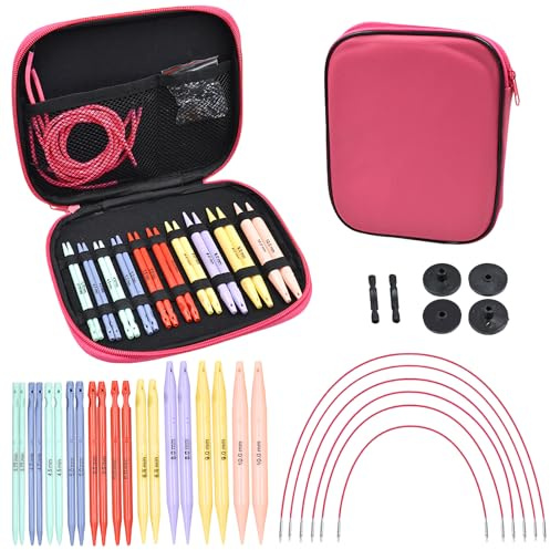 Rundstricknadeln Set Austauschbar, 10 Paar Rundstricknadel (11,3 CM), Stricknadeln Set Austauschbar, Größen Von 3,75 MM Bis 10 MM, Mit Aufbewahrungstasche und Zubehör, Geeignet Zum Handweben