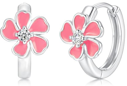 Kamise Creolen Ohrringe Mädchen Silber 925, Ohrringe Echt Silber Creolen | Hypoallergen, Schlafen, Bunte Blumen, Zirkonia, Geburtstag Weihnachten, für Familie, Kinder, Freunde, Geschenk, Schmuck, 16mm