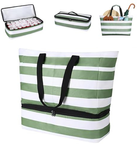 LCSHENGMIN Strandtasche XXL Familie mit Kühltasche, 50 x 29 x 49cm, Große Badetasche Strandtasche, Badetasche mit Nassfach, Faltbare Wasserdicht Beach Bag, für Reisen, Fitness
