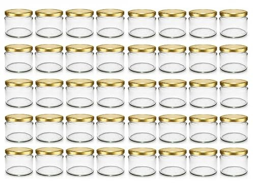 SEPIR Einmachgläser mit Schraubdeckel 40er Set 330ml - Gläser mit Deckel für die Küche - Dickwandige Einweckgläser mit Deckel in Gold