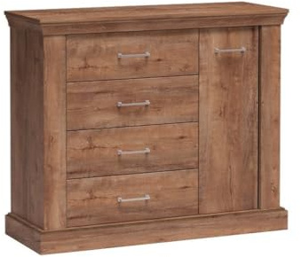 Masseno Kommode DESIO 114 cm Sideboard mit 4 Schubladen und 1 Türen für Wohnzimmer Schlafzimmer Modern 114x42x95,5 cm Braun