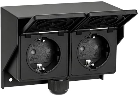 Enchufe Pared Superficie Doble Exterior IP44 con Tapa Abatible
