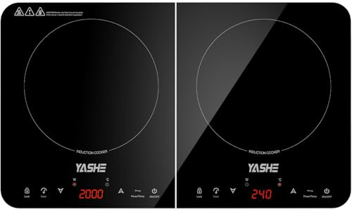 YASHE Placa de Inducción Doble Portátil 3500W – Cocina Eléctrica de Sobremesa con Control Táctil, Diseño Ultra Slim, 10 Niveles de Temperatura y Temporizador de 180 Min – Ideal para Camping, Caravanas