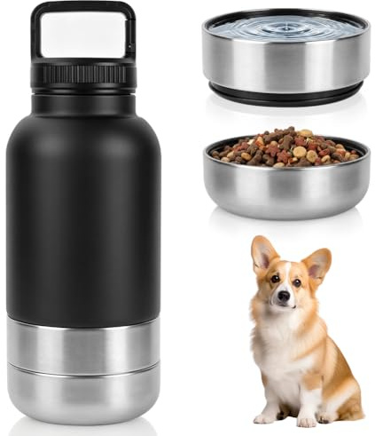 HOTUT 1000 ml Botella de Agua portátil de Viaje para Perros Botella de Agua | Tapa Plegable como Cuenco Multifuncional tres en uno Todo el Paseo en Una Sola Mano para Perros Gatos, Libre de Fugas de Agua