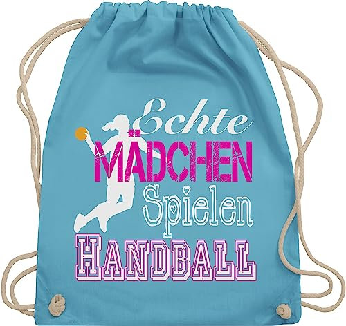 Shirtracer Turnbeutel Rucksack - EM 2026 Trikot Ersatz - Echte Mädchen Spielen Handball weiß - Unisize - Hellblau - geschenke für handballer handballbeutel hanball habdball turnsack kinderturnbeutel