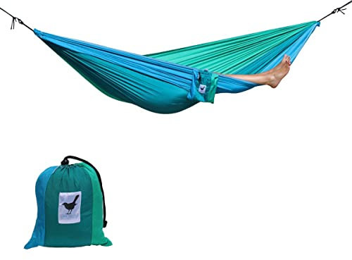 MoreThanHip Reisehängematte Ocean für 1 Person - Hängematte aus Fallschirmstoff 180KG belastbar Hammock mit Tragetasche für Balkon, Terrasse, Garten, Camping, Travel - 290 x 145 cm
