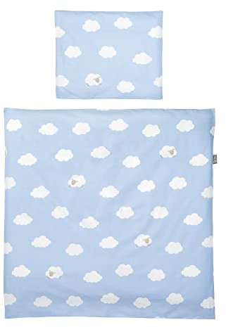 roba Babybettwäsche 80 x 80 cm Kleine Wolke - Bettwäsche Set 2-teilig - 80x80 Decke & 40x35 Kissen - Baby Wiegenbettwäsche aus Baumwolle - Blau