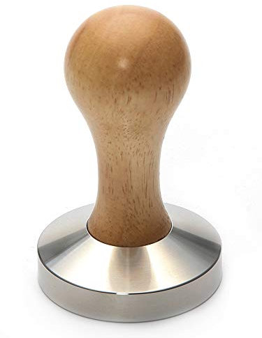 Envirano Espresso Tamper Kaffeemehlpresser 58mm, planar mit hellbraunem Eichenholzgriff und Edelstahl-Basis