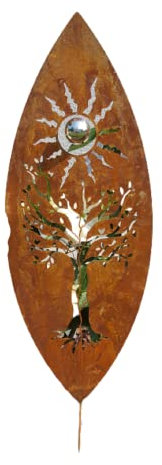 Jürgen Bocker Garten-Ambiente Gartenstecker Baum oval aus Roststahl mit 1 Kugel aus Edelstahl Abmessung 130x30x5 cm, braun, 130 cm