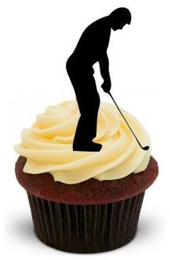 Golfspiele Silhouette - 12 essbare hochwertige stehende Kuchen Toppers - Golfer Silhouette