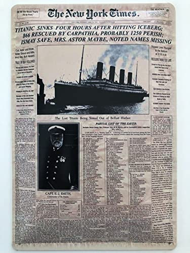 Blechschild 20x30cm gewölbt The New York Times Schlagzeile Titanic sinks gesunken Deko Geschenk Schild