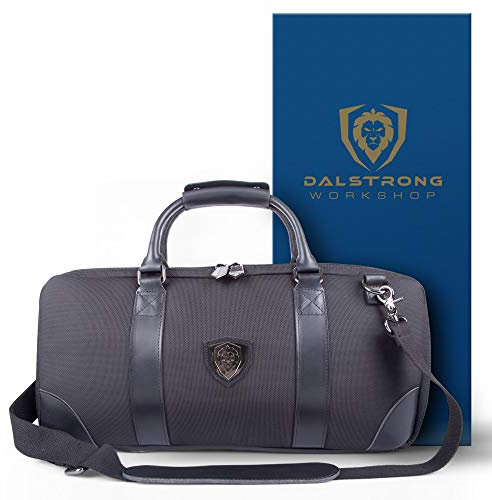 DALSTRONG Compact 2 Pocket Premium Knife Bag - Military Grade Ballistic Nylon & Top Grain Leather Roll Bag - 15 Slots - Interior and Rear Zipper Pockets -The Gaston
