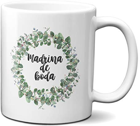 Planetacase Taza Desayuno Madrina de Boda Regalo Detalle Novios Pareja Ceramica 330 mL