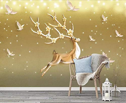 Tapete 3D Wandbild Mode Geprägte Fantasy-Hirsche Fototapete 3D Effekt Vliestapete Wohnzimmer Wanddeko