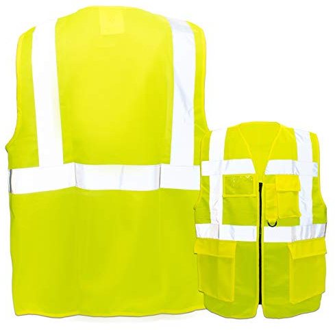 Warnweste mit Reißverschluss und Taschen * Ohne Druck (nur Weste) * Farbe & Größe: Gelb/Größe 3XL * Aufdruck selbst gestalten * Bedruckt mit Design Foto Text Logo