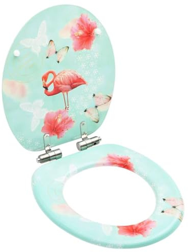 vidaXL Toilettensitz mit Soft-Close-Deckel Toilettendeckel WC Sitz Klodeckel Klobrille Absenkautomatik Badezimmer MDF Flamingo-Design