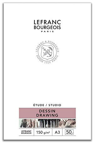 Lefranc Bourgeois 301336 Studio Zeichenblock 50 Blatt - A3, gebunden,150 g/m², feinkörnige Oberfläche zum Zeichnen mit Bleistiften, Kreide, Kohle und anderen Trockentechniken