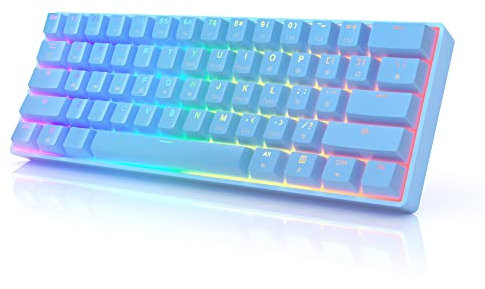 HK Gaming Teclado mecánico para Juegos GK61 60% | 61 RGB Rainbow LED retroiluminadas Teclas programables | Cable USB | para Mac y Windows PC | Hotswap Gateron Interruptores Amarillo óptico | Azul