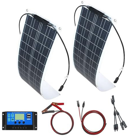 100W 12V Module Solaire Monocristallin Flexible 2 pièces 50W Kit de Panneau Solaire avec Connecteur MC-4 Contrôleur 10A pour Caravane,Camping-car,12V Batteries Chargeur Solaire(100W)