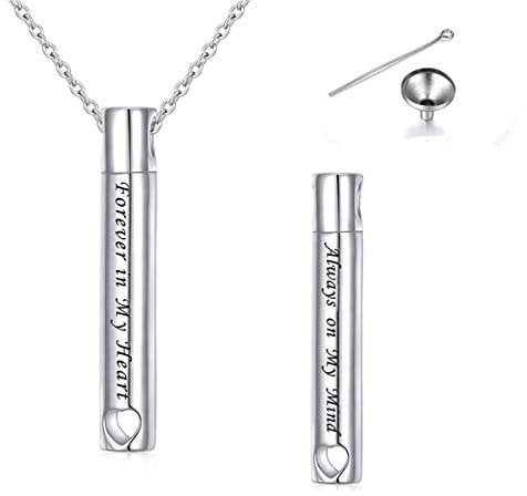 Flyow Urn Necklaces for Ashes for Women Girls Cremation Jewelry 925 Sterling Silver Eternity Memorial Forever in My Heart Ashes Keepsake Adjustable Length (Heart Bar)