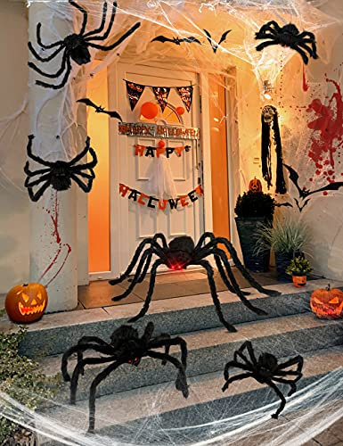 HOPOCO Halloween Spinnen Set (6 STK rote Augen Spinne (120 cm, 90 cm, 75 cm, 60 cm, 50 cm, 30 cm) Größen, Gruselige künstliche Spinne für drinnen und draußen Halloween Dekorationen