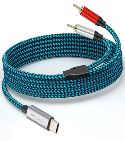 Câble audio USB C vers RCA, type C vers 2 RCA mâles, cordon adaptateur stéréo 2 m – Répartiteur auxiliaire DAC haute résolution pour iPhone 17 16 15 Pro Max, iPad Pro, Samsung S24, home cinéma