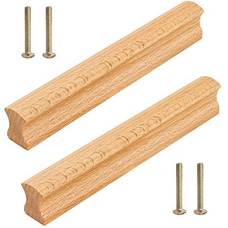 Zasvec Schrankgriffe Holz 2 Stück Holz Möbelgriff Massiv Holzgriffe Möbelgriff Möbelbeschlag Griffe Türgriff Schrankgriff Stangengriff Schubladengriff mit 4 Schrauben für Tür Schrank Schublade